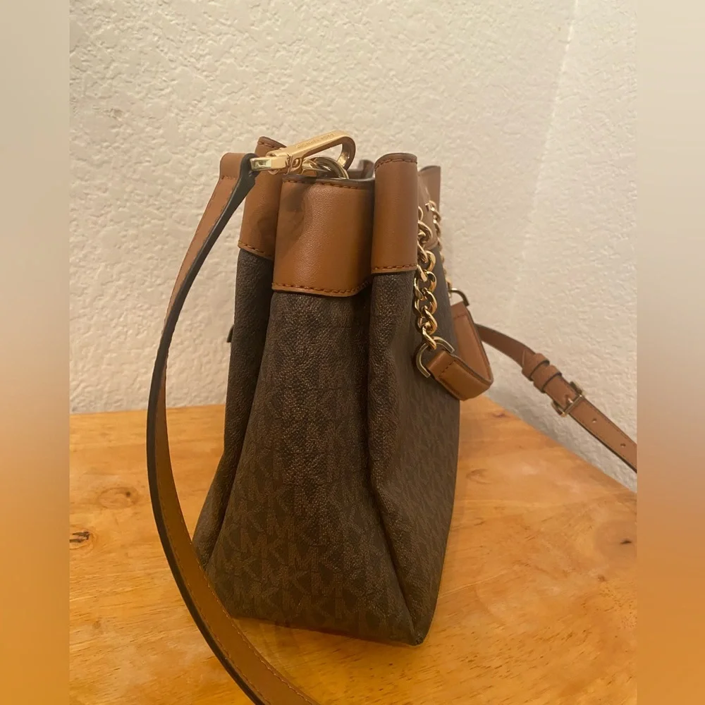 Michael Kors Brown Monogram Chain-Handle Shoulder Bag